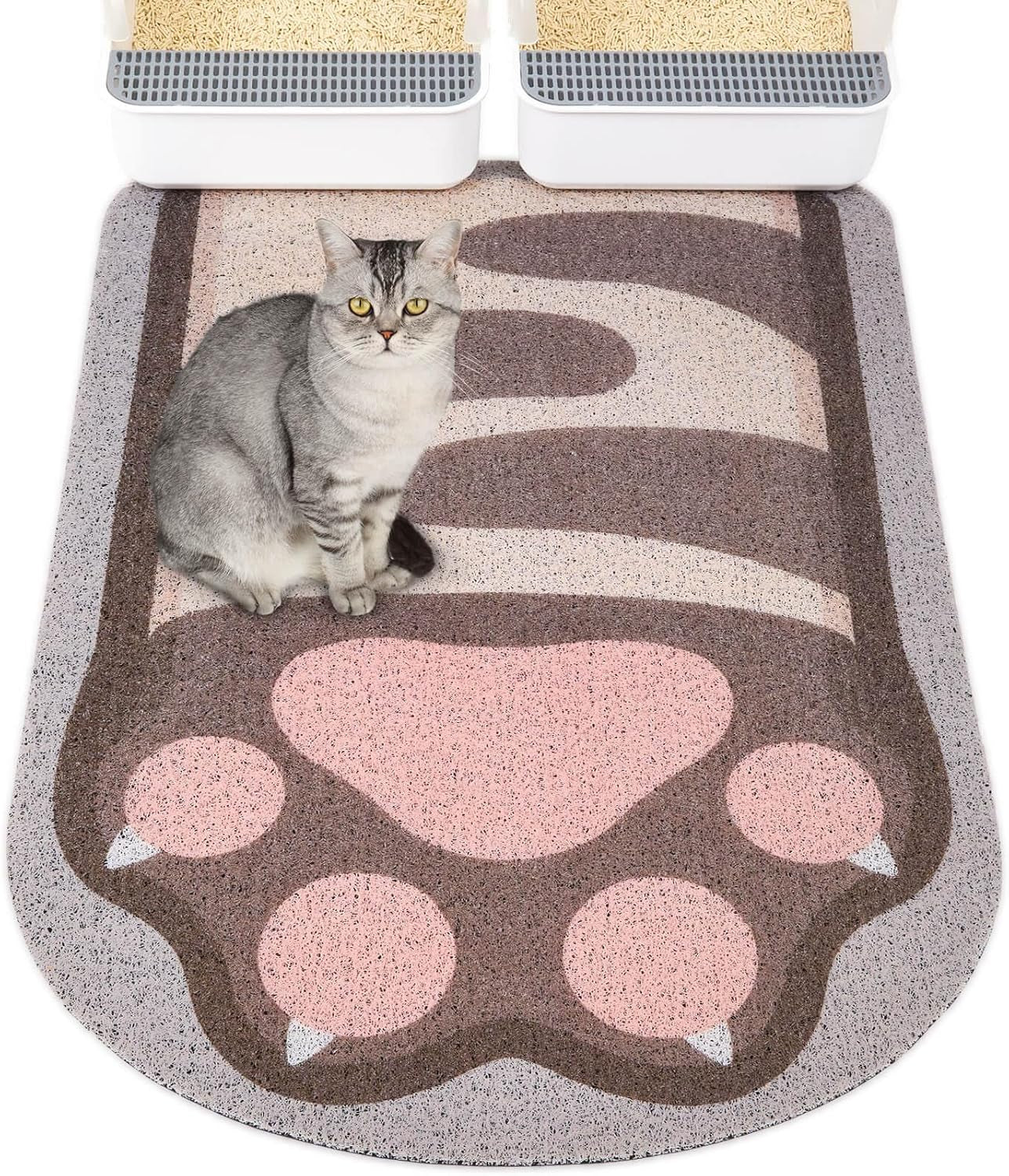 Bienbee Cat Litter Mat,33.5 x 22.5in Cat Litter Mat Litter Trapping Mat Easy to Clean,Litter Box Mat with Bottom, Unique Graphic Design Cat Mats for Litter, Cat Claw L