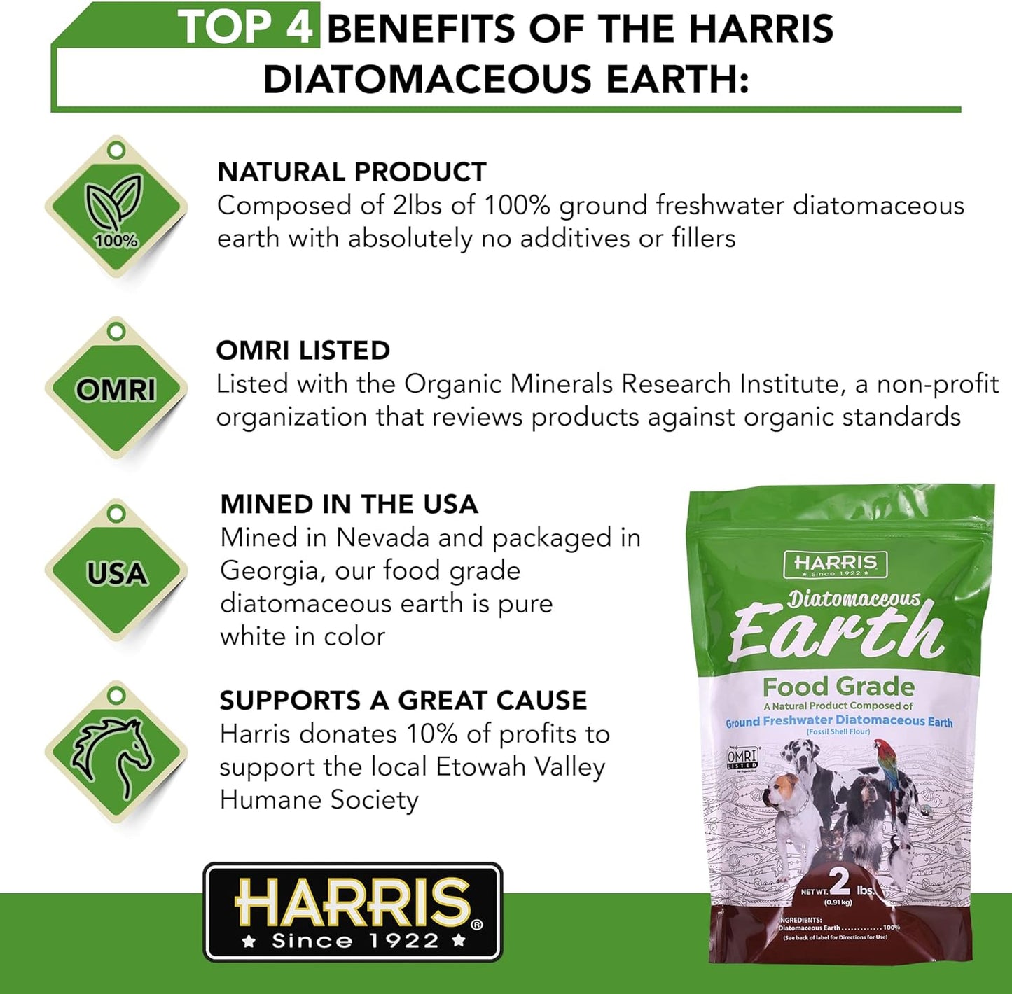 Harris Food Grade Diatomaceous Earth for Pets, for Cats, Dogs, Horses and Pets, 2Lb