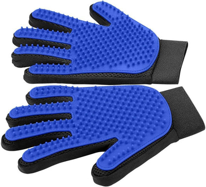 Upgrade Version Pet Grooming Glove - Gentle Deshedding Brush Glove - Efficient Pet Hair Remover Mitt - Enhanced Five Finger Design - Perfect for Dog & Cat with Long & Short Fur - 1 Pair