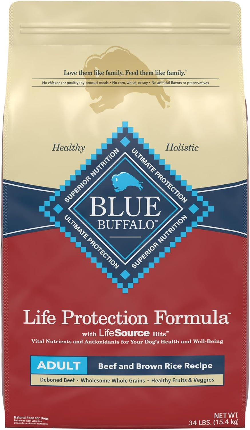 Blue Buffalo Life Protection Formula Natural Adult Dry Dog Food, Beef and Brown Rice 34-Lb