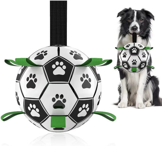 Dog Toys Soccer Ball with Straps, Interactive Dog Toys for Tug of War, Puppy Birthday Gifts, Dog Tug Toy, Dog Water Toy, Durable Dog Balls World Cup for Small & Medium Dogs（6 Inch）