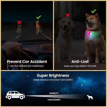 4 Modes Dog Collar Light, 2 Pack Dog Light for Night Walking Rechargeable Dog Light with Clip on IP68 Waterproof Dog Walking Light for Climbing, Camping, Cycling, Running