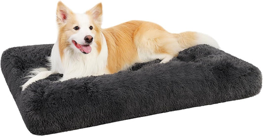 KSIIA Dog Crate Bed Washable Dog Beds for Extra Large Dogs Deluxe Plush Fluffy Comfy Thick Kennel Pad Anti-Slip & Anti-Scratch Pet Sleeping Mat, 41 X 27 Inch, Dark Gray