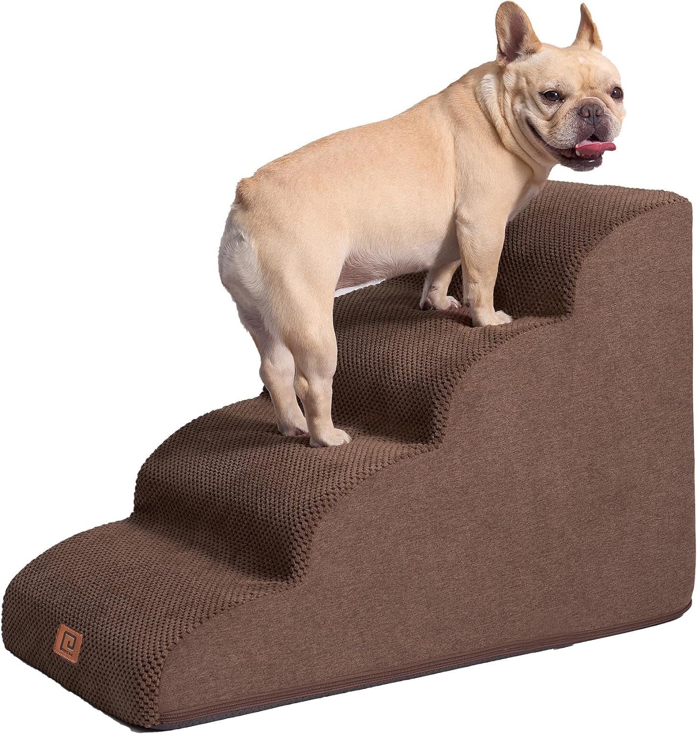 EHEYCIGA Curved Dog Stairs for High Beds 19.7" H, 4-Step Dog Steps for Small Dogs and Cats, Pet Stairs for High Bed Climbing, Non-Slip Balanced Pet Step Indoor, Brown