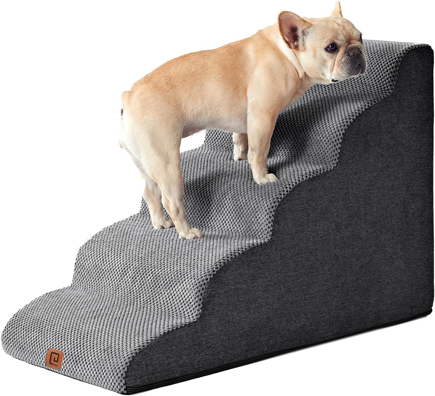 EHEYCIGA Curved Dog Stairs for High Beds 22.6" H, 5-Step Dog Steps for Small Dogs and Cats, Pet Stairs for High Bed Climbing, Non-Slip Balanced Pet Step Indoor, Grey