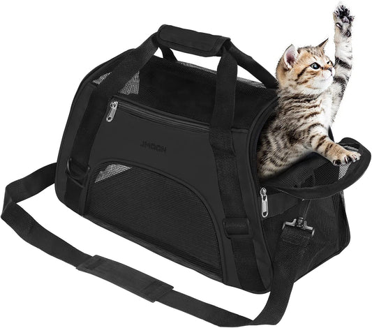 JMOON Cat Carrier Soft-Sided Airline Approved Pet Carrier Bag,Pet Travel Carrier for Cats,Dogs Puppy Comfort Portable Foldable Pet Bag (Medium, Black)