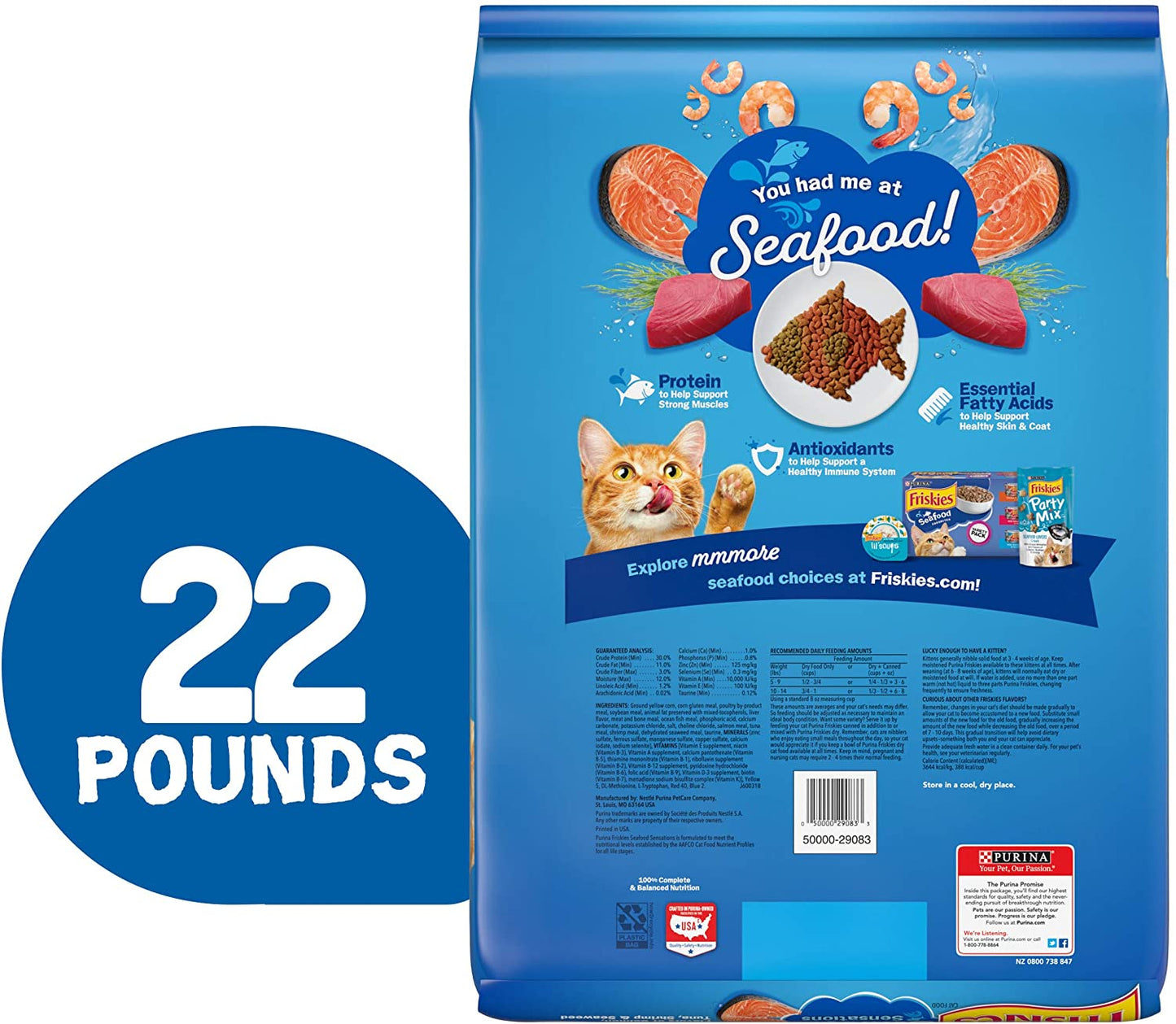 Purina Friskies Dry Cat Food, Seafood Sensations - 22 Lb. Bag