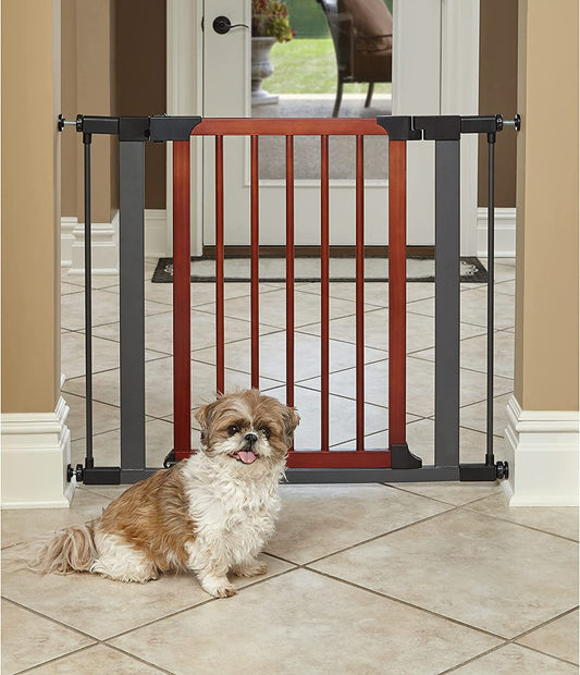 Midwest Homes for Pets Steel Pet Gate W/ Textured Graphite Frame & Decorative Wood Door, 29H X 28-38W Inches