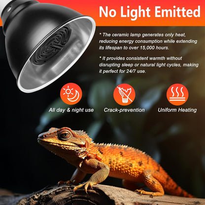 High Efficiency 150W Reptile Heat Lamp Bulbs, Pack of 2 Ceramic Heat Emitters for Reptile Geckos, Lizard, Iguana, Bearded Dragon & Pets Basking (Black, 150 Watts)