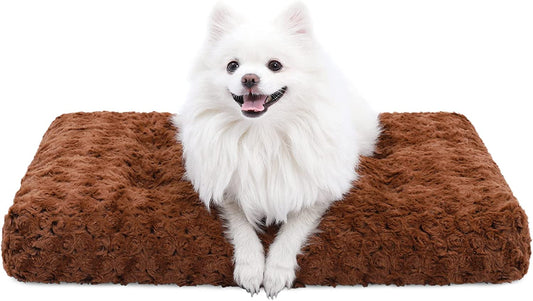 Washable Dog Bed Deluxe Plush Dog Crate Beds Fulffy Comfy Kennel Pad Anti-Slip Pet Sleeping Mat for Large, Jumbo, Medium, Small Dogs Breeds, 29" X 21", Brown