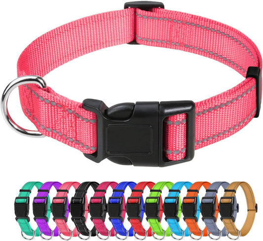 Tagme Reflective Nylon Dog Collars, Adjustable Classic Dog Collar with Quick Release Buckle for Extra Small Dogs, Baby Pink,5/8" Width