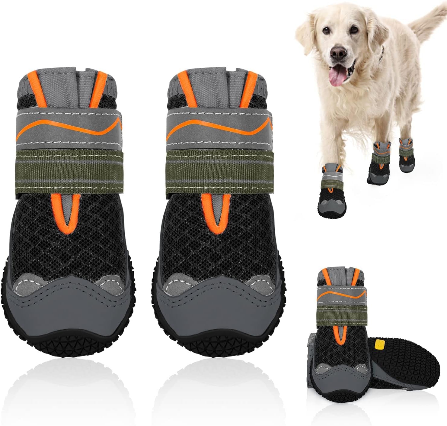 SlowTon Dog Shoes for Large Small Medium Dogs - Breathable Dog Boots for Summer Hot Pavement, Paw Protector for Outdoor Walking Winter Snow, Anti-Slip Rubber Dog Booties for Hardwood Floor (Black, 8)