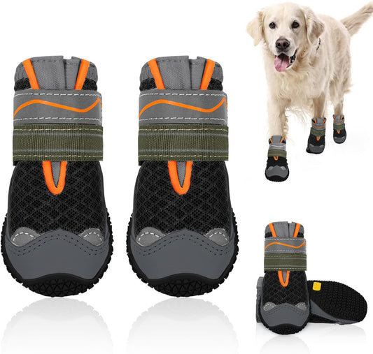 SlowTon Dog Shoes for Large Small Medium Dogs - Breathable Dog Boots for Summer Hot Pavement, Paw Protector for Outdoor Walking Winter Snow, Anti-Slip Rubber Dog Booties for Hardwood Floor (Black, 8)