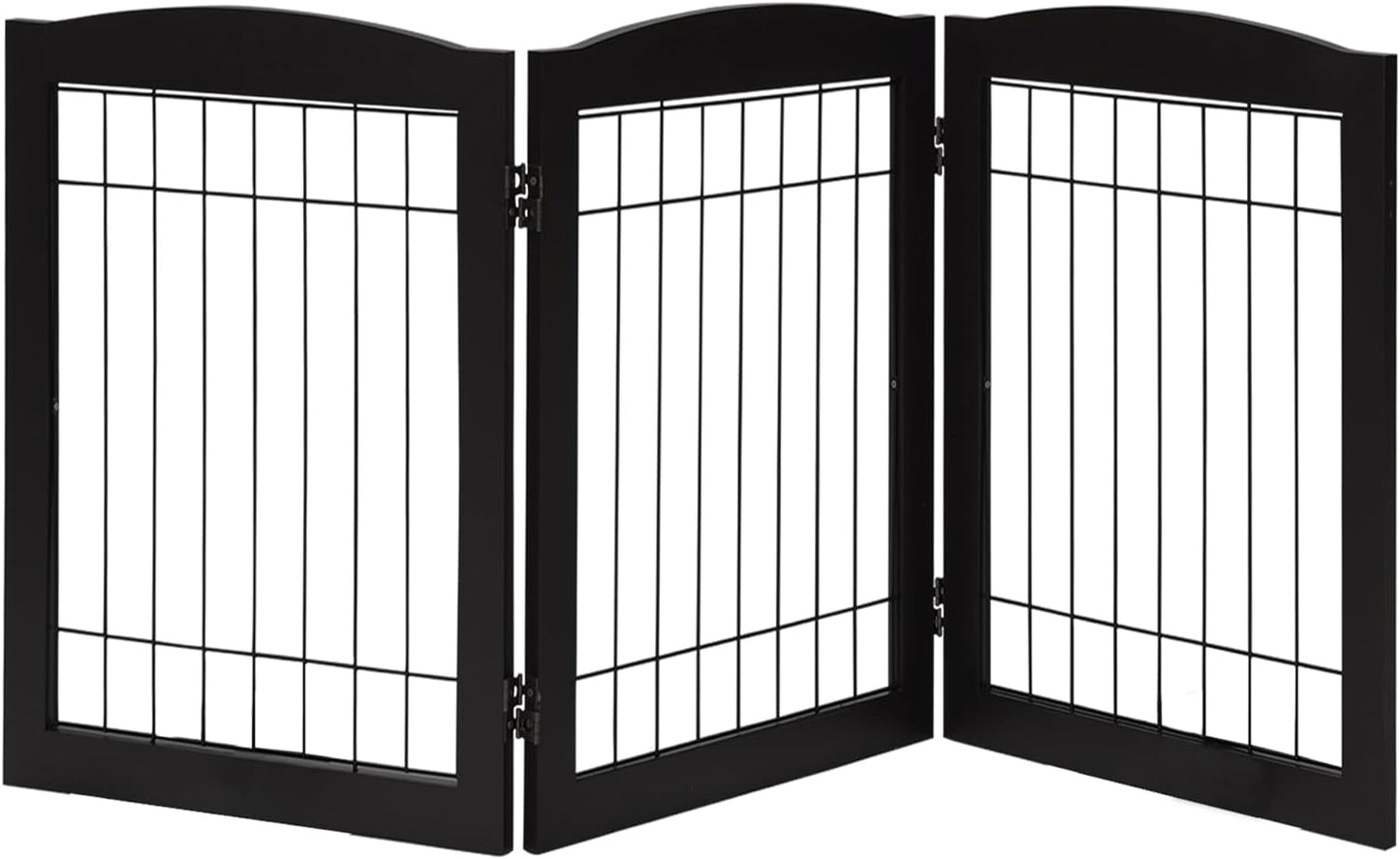 LZRSLZRS Sturdy Wood Pet Gate, Freestanding Tall Wire Dog Gate Safety Fence Indoor, Foldable Stair Barrier Pet Exercise for Most Furry Friends, Dog Gate for Stairs, Black,30" Height-3 Panels