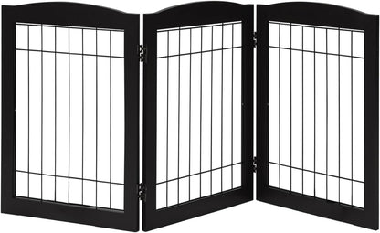 LZRSLZRS Sturdy Wood Pet Gate, Freestanding Tall Wire Dog Gate Safety Fence Indoor, Foldable Stair Barrier Pet Exercise for Most Furry Friends, Dog Gate for Stairs, Black,30" Height-3 Panels