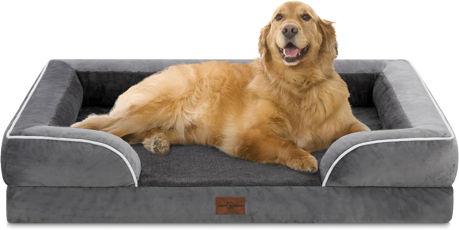 XL Dog Bed with Bolster, Waterproof Orthopedic Foam Dog Beds for Extra Large Dogs, Washable Dog Bed Sofa Pet Bed with Removable Cover & Non-Slip Bottom(X-Large,Dark Grey)