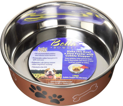 Loving Pets - Bella Bowls - Dog Food Water Bowl No Tip Stainless Steel Pet Bowl No Skid Spill Proof (Extra Large, Copper)