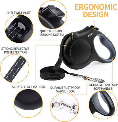 Fida Heavy Duty Retractable Dog Leash,16 Ft Dog Walking Leash for Small Medium Dogs up to 44 Lbs, Tangle Free. (Medium, Black)
