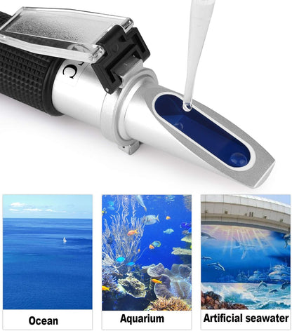 Water Salinity Refractometer, LEERCHUANG Dual Scales Hydrometer: Specific Gravity 1.000-1.070 & PPT 0-100 (1‰ = 1ppt = 1000 ppm), Handheld Seawater Tester for Aquarium, Marine Fish-Keeping, Pool Tank