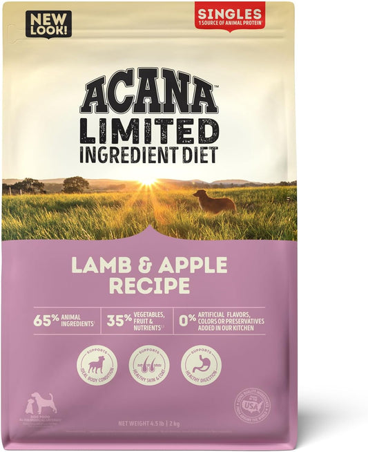 ACANA Singles Limited Ingredient Dry Dog Food, Grain Free Lamb & Apple Dog Food Recipe, 4.5Lb