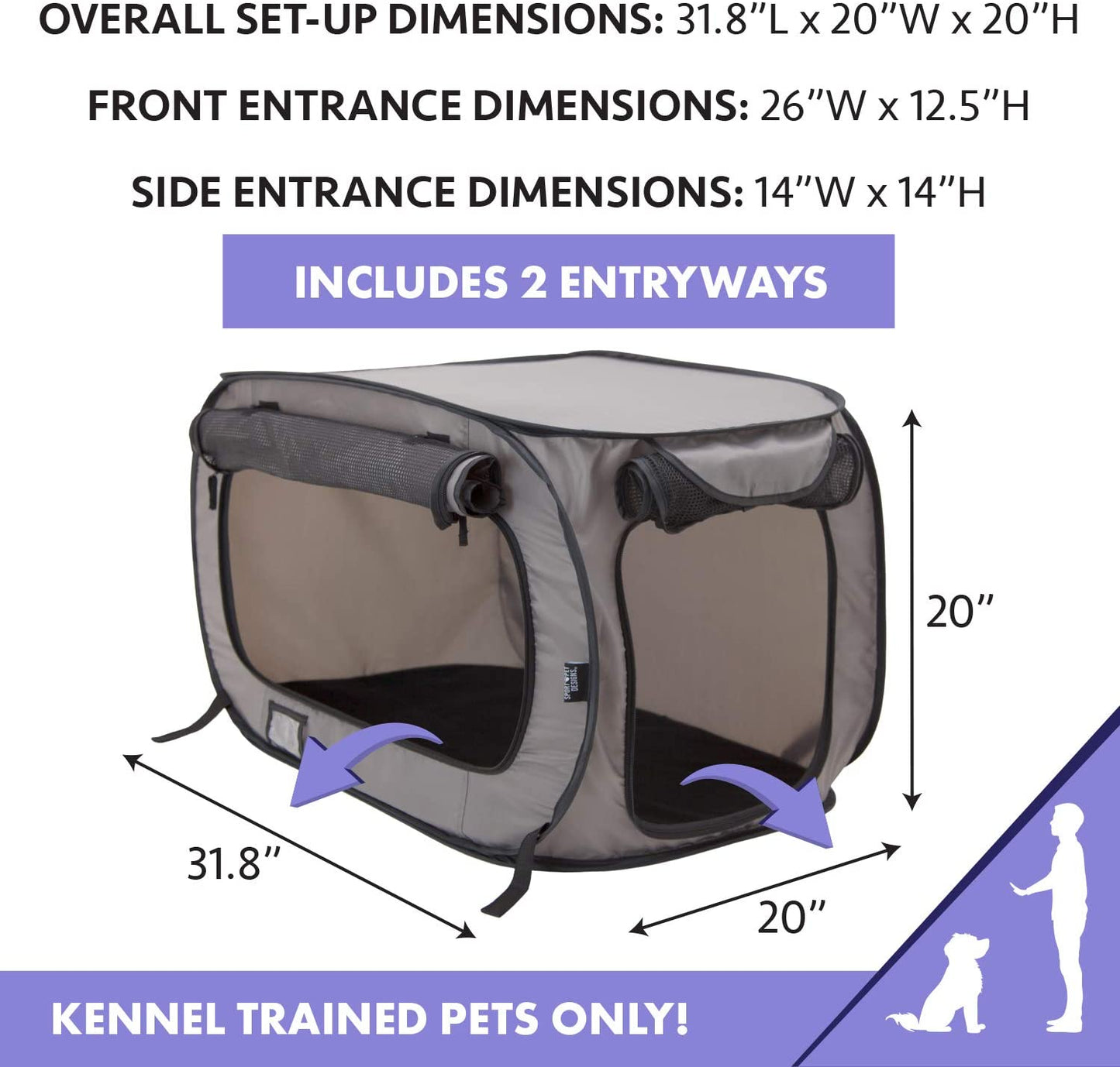 Sportpet Designs Large Pop Open Kennel, Portable Cat Cage Kennel, Waterproof Pet Bed, Carrier Collection