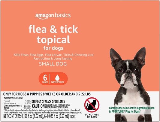 Amazon Basics Flea and Tick Topical Treatment for Small Dogs (5 -22 Pounds), Unscented, 6 Count (Previously Solimo)