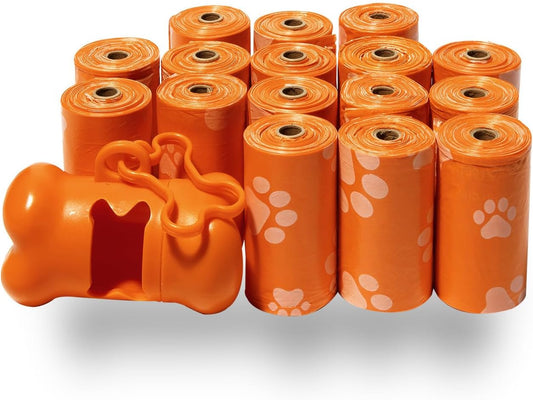 Best Pet Supplies Dog Poop Bags (240 Bags) for Waste Refuse Cleanup, Doggy Roll Replacements for Outdoor Puppy Walking and Travel, Leak Proof and Tear Resistant, Thick Plastic - Orange