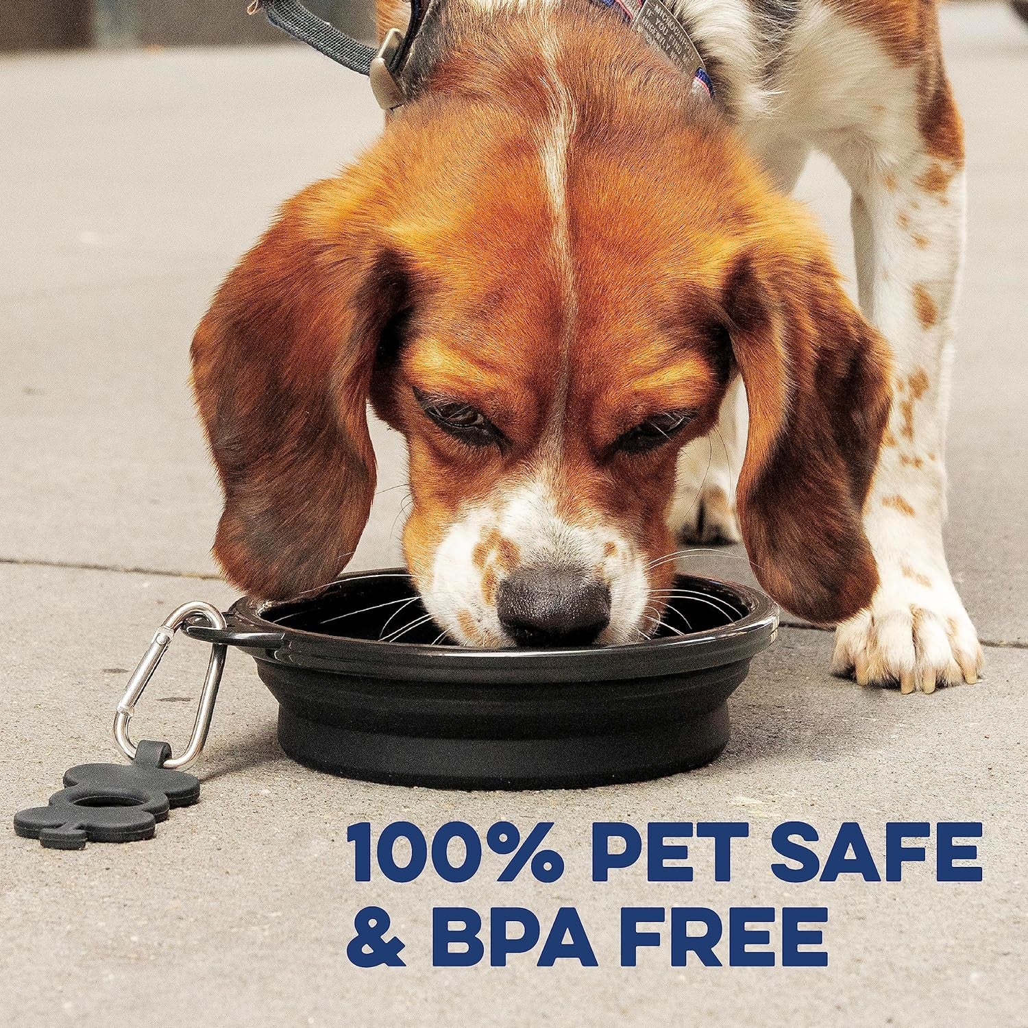 Extra Large Collapsible Dog Bowl 1500 Ml, Sturdy Reinforced Rim, Includes Carabiner & Water Bottle Holder Keychain, Black