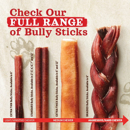 Natural Farm Odor-Free Bully Sticks (12”, 8oz) All-Natural Long-Lasting Chews, 100% Beef Pizzle, Grass-Fed, Grain-Free, Hormone-Free, Protein for Muscle Development & Energy, Perfect for Large Dogs