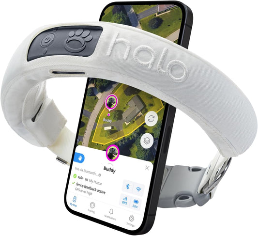 Halo Collar 3 - GPS Dog Fence - Multifunction Wireless Dog Fence & Training Collar with Real-Time Tracking & GPS - Waterproof, Instantly Create and Store Wireless Fences (Small, Ivory)