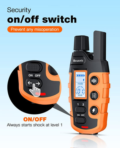 Bousnic Dog Shock Collar - 3300Ft Dog Training Collar with Remote for 5-120Lbs Small Medium Large Dogs Rechargeable Waterproof E Collar with Beep (1-8), Vibration(1-16), Safe Shock(1-99) (Orange)