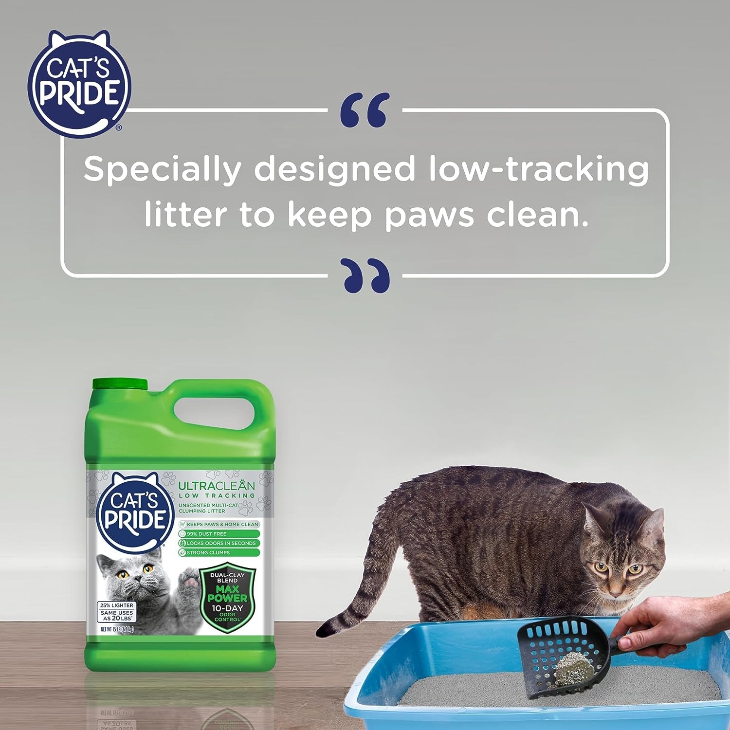 Cat'S Pride Max Power: Ultraclean Low Tracking Multi-Cat Clumping Litter - Keeps Paws & Home Clean - up to 10 Days of Powerful Odor Control - 99% Dust Free - Unscented, 15 Pounds (Pack of 2)