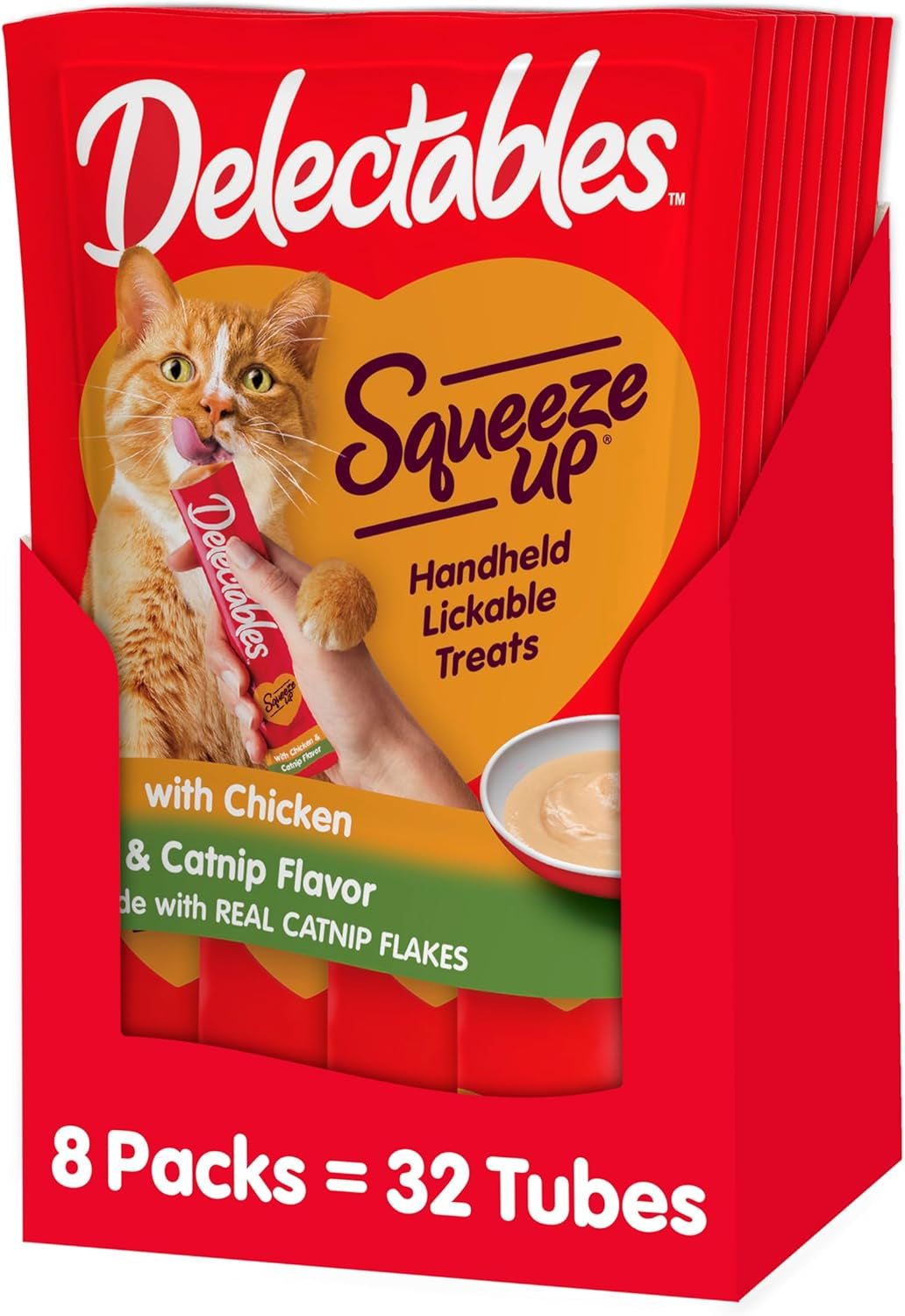 Hartz Delectables Squeeze up Chicken with Catnip, Interactive Lickable Wet Cat Treat, 32 Count