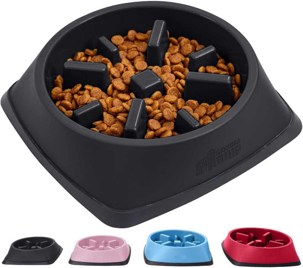 Gorilla Grip Slow Feeder Dog and Cat Bowls, Interactive Puzzle Toy for Dogs and Cats Food Training, Keeps Pets Busy and Prevents Puppy Overeating, Large, Small Breeds, 100% BPA Free, 2 Cup Black