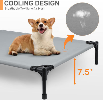 Heeyoo Elevated Dog Bed with Canopy, Outdoor Dog Cot with Removable Canopy Shade Tent, Portable Raised Pet Cot Cooling Bed for Dogs and Cats