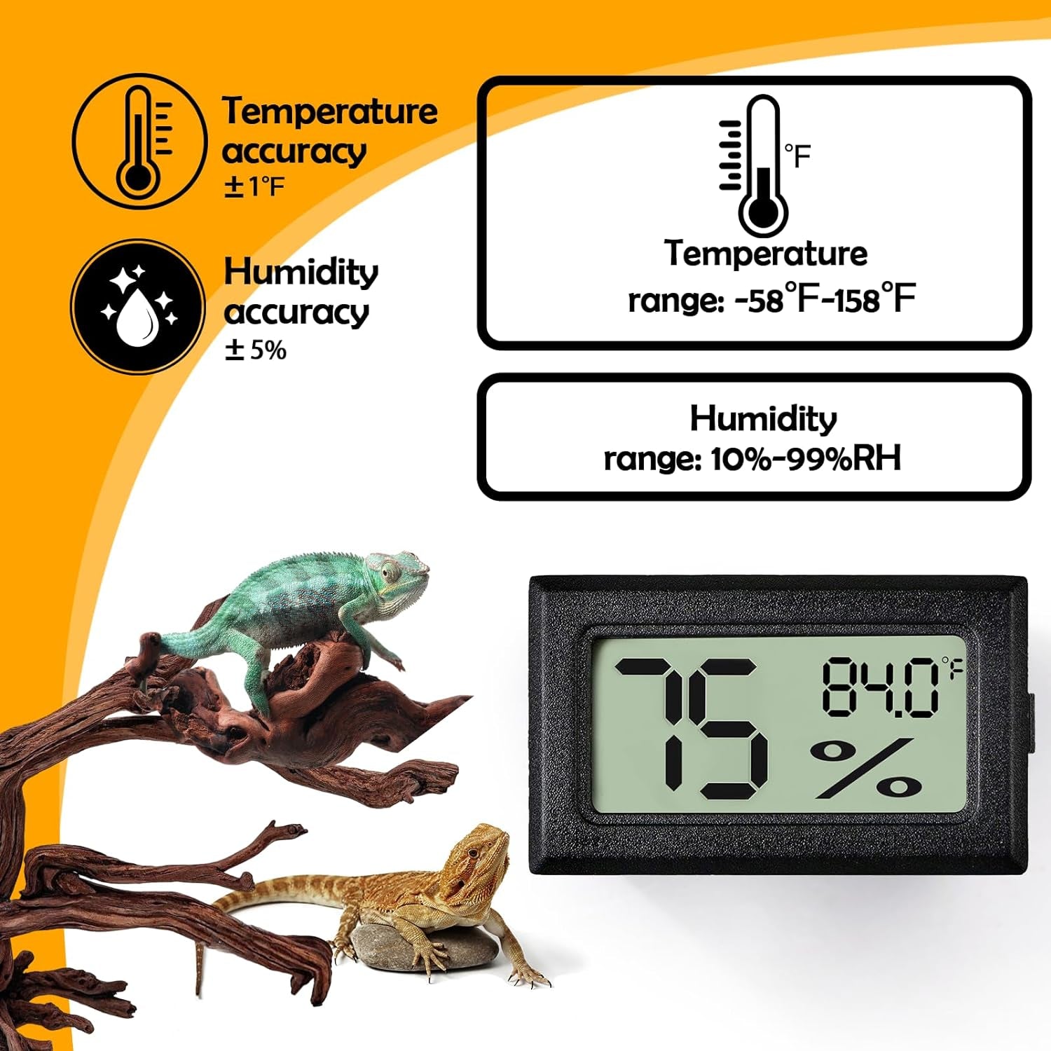 2 PCS Rectangle Reptile Thermometer and Humidity Gauge for Bearded Dragon Accessories, Reptile Tank Accessories for Jumping Spider, Leopard Gecko, Hermit Crab, Gecko, Ball Python, Lizard