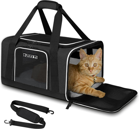 Pet Carrier 17X11X10.5 Delta American United Airline Approved, Pet Travel Carrier Bag for Small Cats and Dogs, Cat Soft Sided Carrier with Safety Lock Zippers, 5-Sided Breathable Mesh(Black)