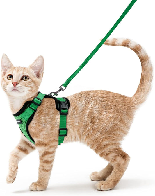 Rabbitgoo Cat Harness and Leash for Walking, Escape Proof Soft Adjustable Vest Harnesses for Cats, Easy Control Breathable Reflective Strips Jacket, Grass Green, XS