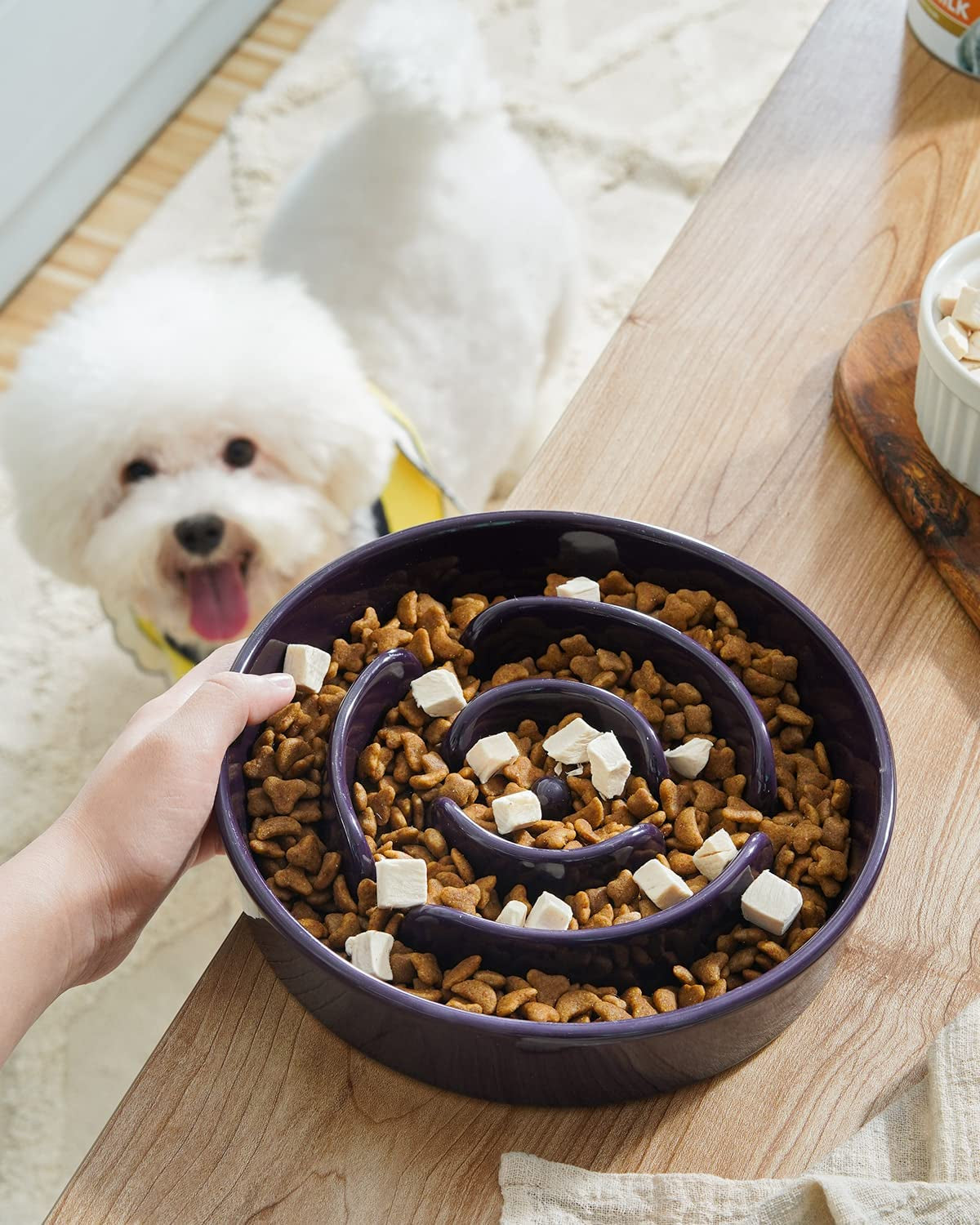 LE TAUCI Slow Feeder Dog Bowls Ceramic, 3 Cups Slow Feeding Dog Bowl Medium Large Breed, Maze Dog Bowl for Fast Eaters, Dog Dishes to Slow down Eating, Puzzle Dog Food Bowl, Dog Maze Bowl, Star Yellow