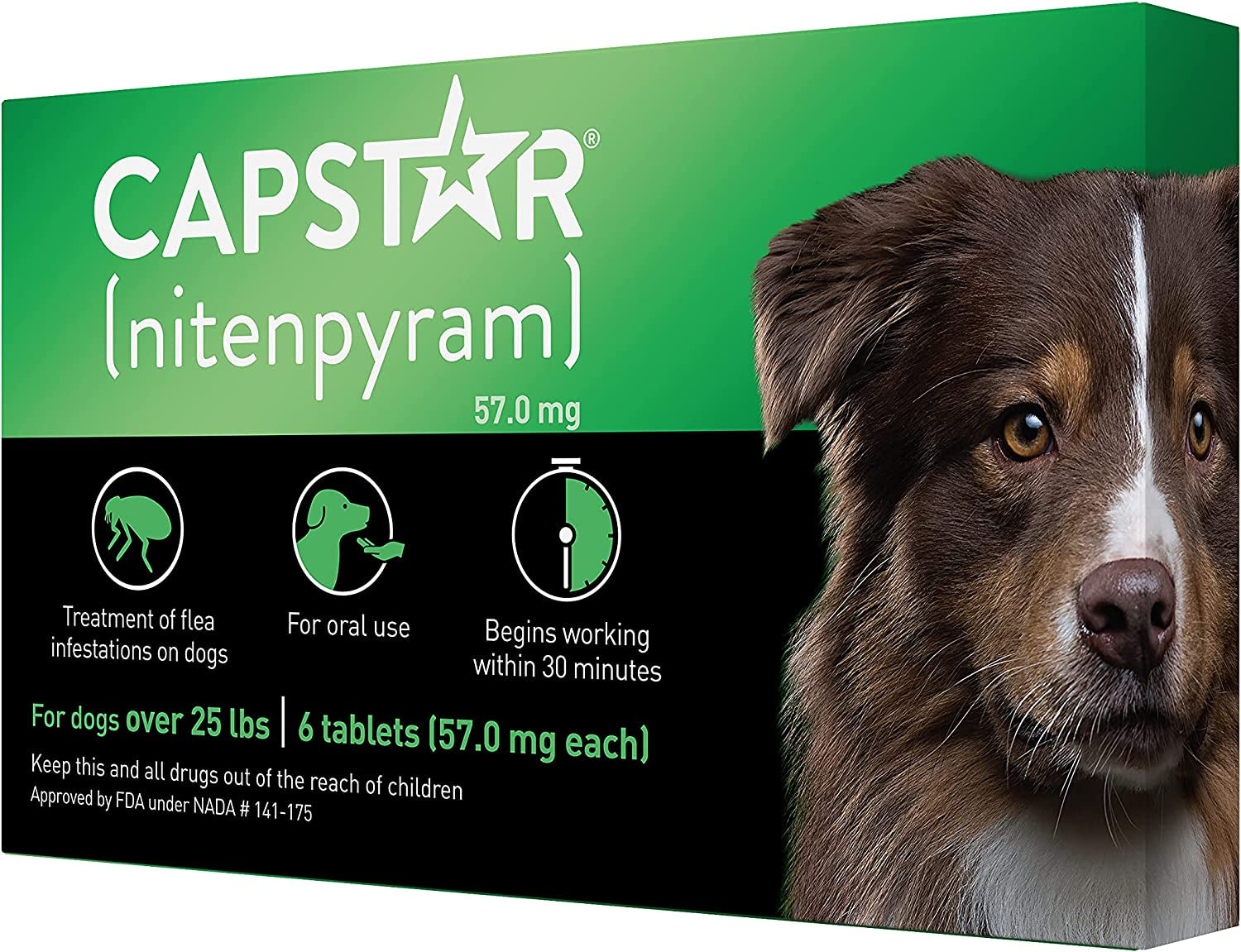 Capstar (Nitenpyram) for Dogs, Fast-Acting Oral Flea Treatment for Dogs over 25+ Lbs, Vet-Recommended Flea Medication Tablets Start Killing Fleas in 30 Minutes, 6 Doses