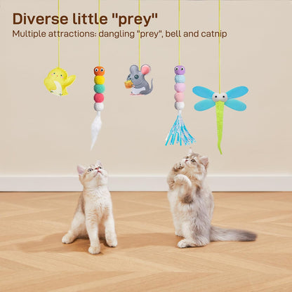 Potaroma Interactive Cat Feather Toys 5 Pcs, Cat Teaser Retractable, Hanging Cat Toys Indoor Kitten Play Chase Exercise, Mental Physical Stimulation for All Breeds and Species