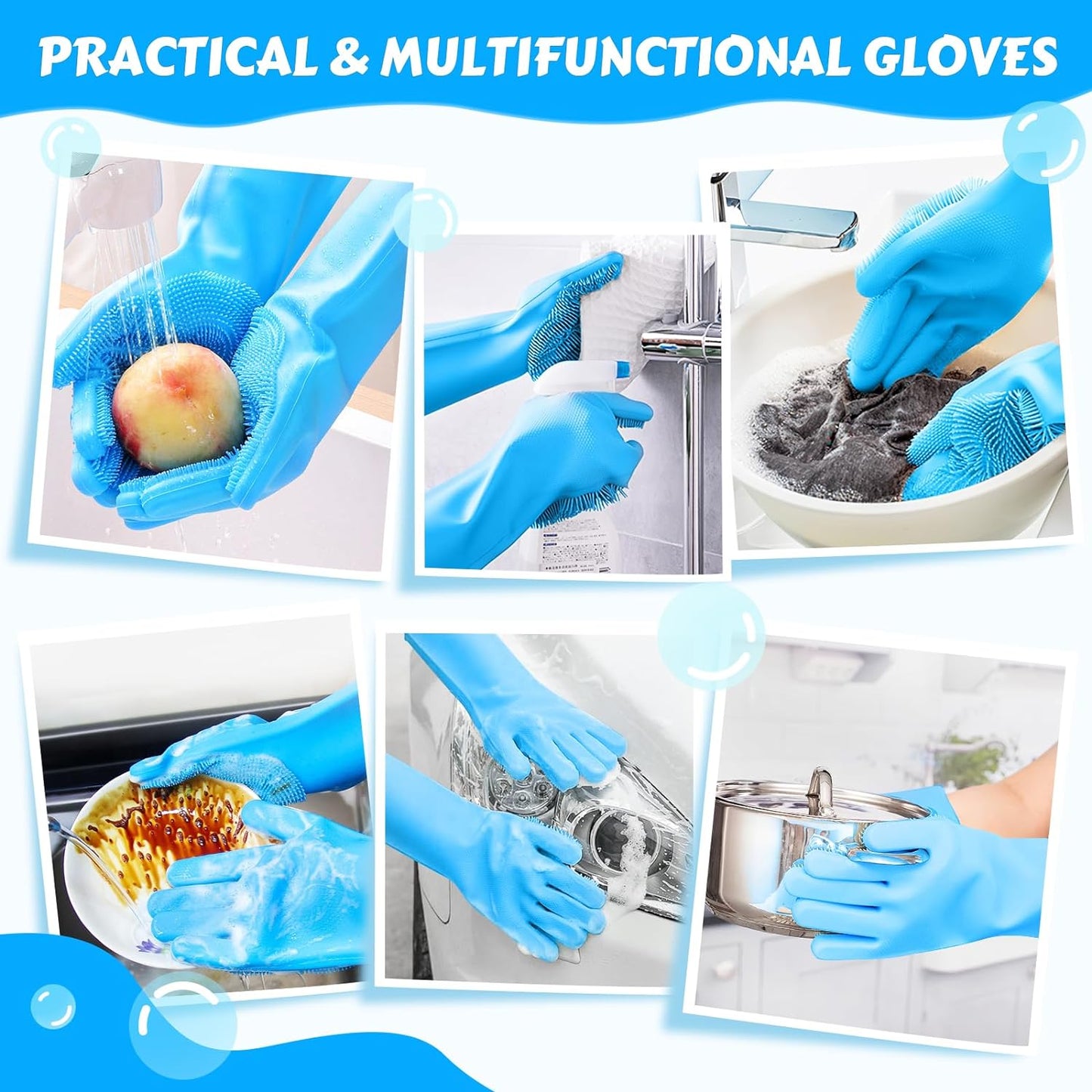 Pecute Pet Grooming Gloves Large, Heat Resistant Dog Washing Gloves with High-Density Teeth, Silicone Cat Dog Bathing Gloves with Enhanced Five Finger Design, for Washing Bathing Massaging