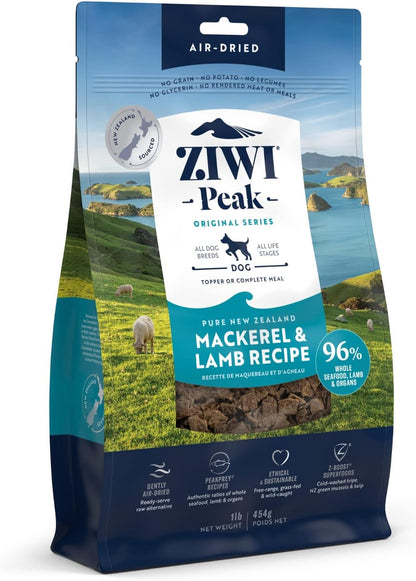 ZIWI Peak Air-Dried Dog Food – All Natural, High Protein, Grain Free and Limited Ingredient with Superfoods (Mackerel and Lamb, 1.0 Lb)