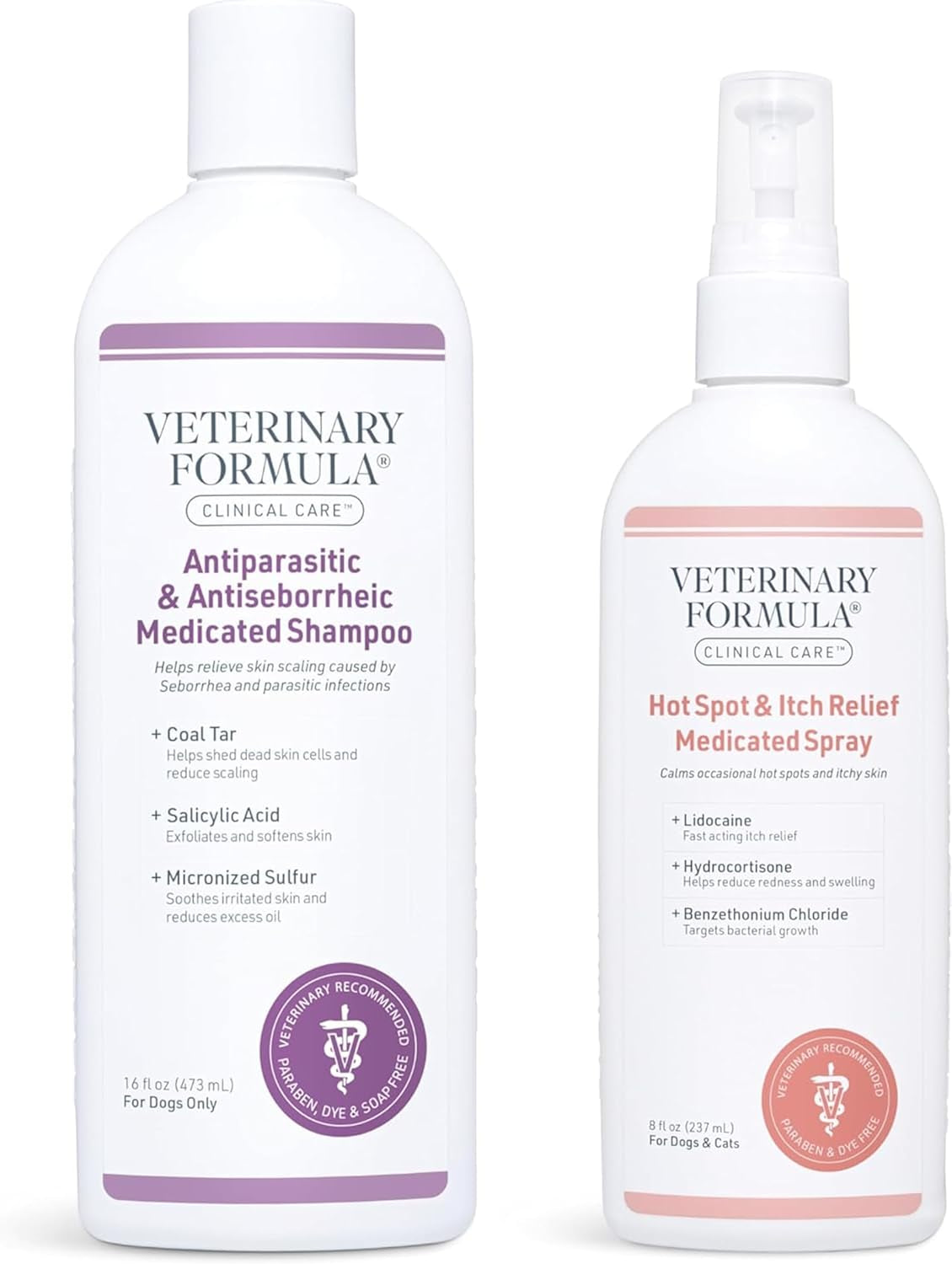 Veterinary Formula Clinical Care Antiparasitic & Antiseborrheic Medicated Dog Shampoo & Clinical Care Hot Spot & Itch Relief Medicated Spray, 8Oz