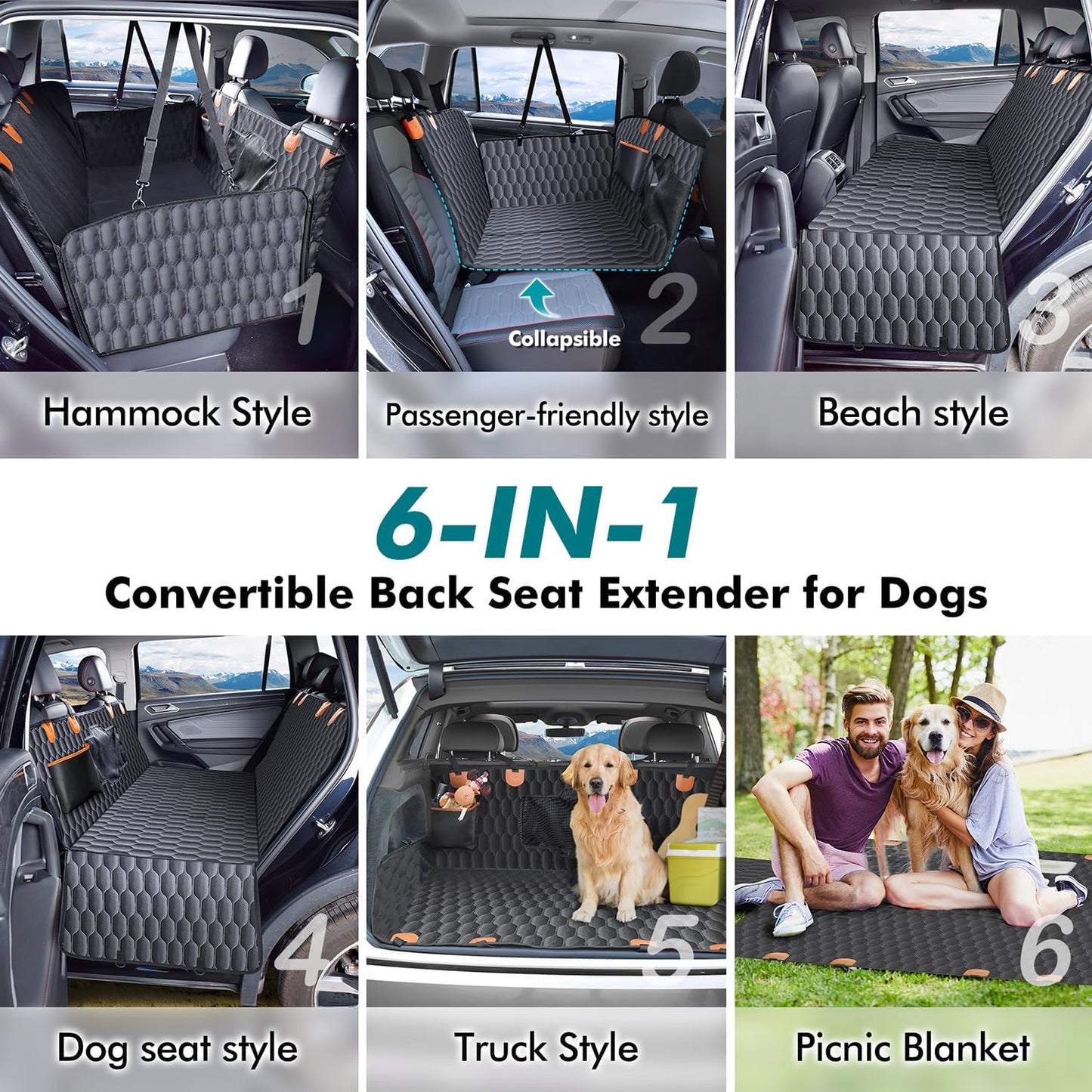 Back Seat Extender for Dogs-Supports 330Lb,Waterproof Dog Car Seat Cover Hard Bottom-Detachable,600D Heavy Duty Scratch Proof Nonslip Soft,Dog Hammock for Car,Suvs-Grey