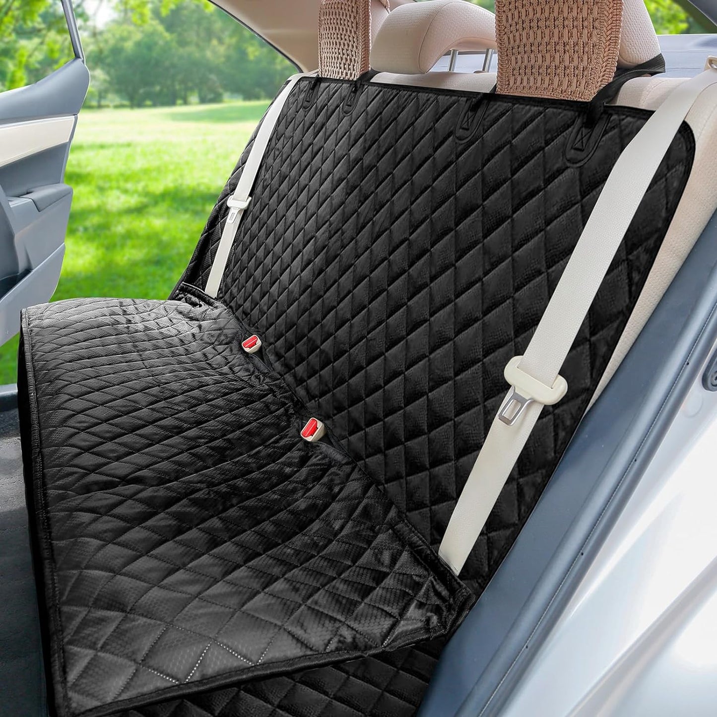 PETICON Waterproof Scratchproof Pet Bench Seat Covers for Cars, Trucks, Suvs, Nonslip Durable Back Seat Cover for Dogs, Washable Backseat Protection, Black