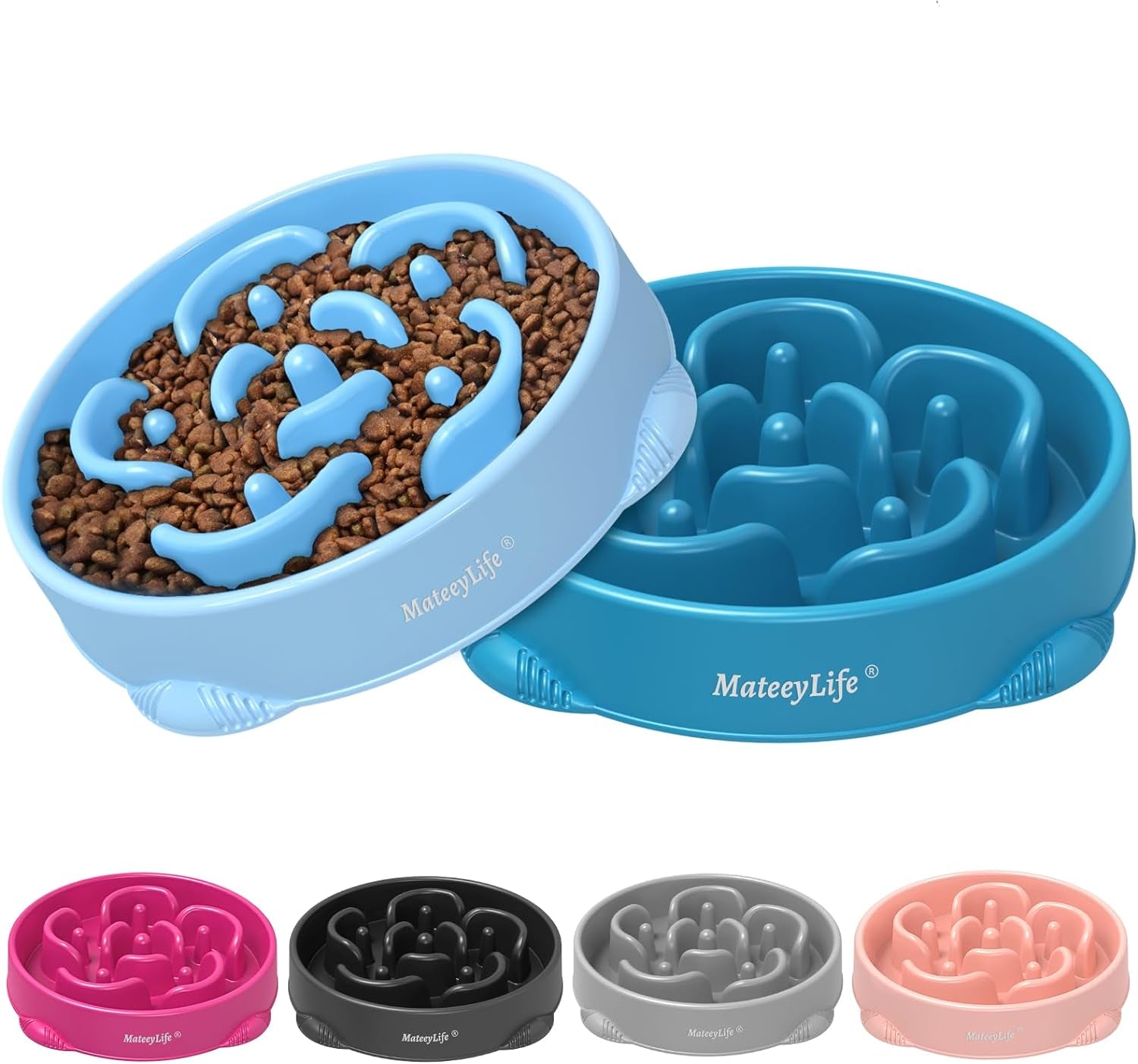 Mateeylife Large Slow Feeder Dog Bowls 2PCS, Anti-Choking Puzzle Dog Food Bowls, Non Slip Interactive Dog Feeding Bowls Slow down Eating, Bloat Stop Maze Dog Dishes Dog Feeder for Large Breeds 4 Cups