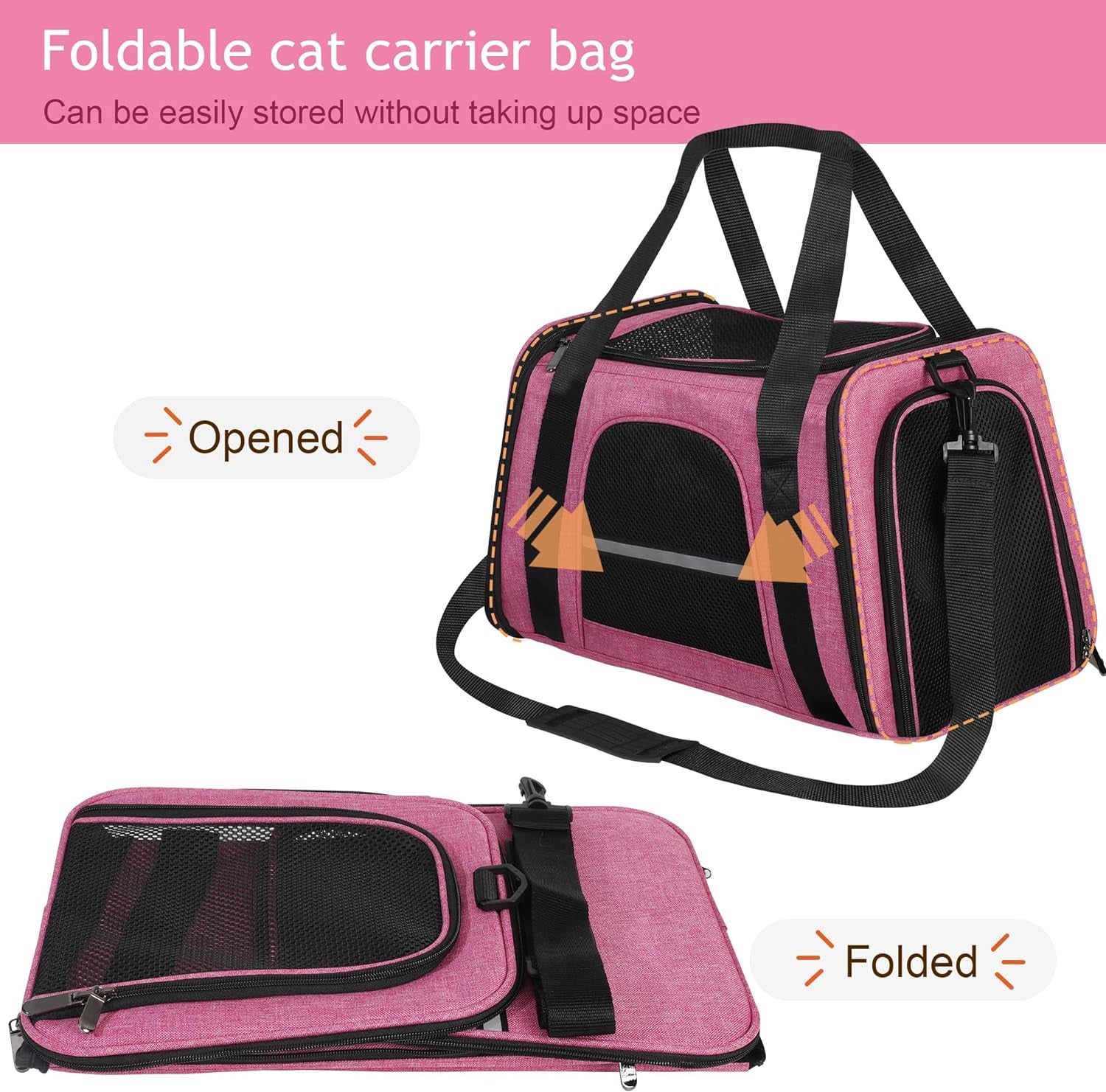 Hicaptain Soft Cat Carrier with Top Mesh Window - Pet Carrier Breathable for Medium Cats and Small Dogs Puppies up to 14 Lb (Pink)