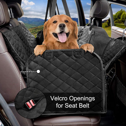 Femuar Dog Car Seat Cover with Storage Pockets Mesh Visual Window, Waterproof Nonslip , Heavy Duty Scratchproof Pet Dog Back Seat Cover Hammock for Cars Trucks and Suvs