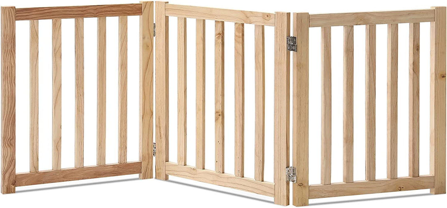 LZRS Solid Hardwood Freestanding Pet Gate,Wooden Dog Gates for Doorways,Nature Wood Dog Gates for the House,Dog Gate for Stairs,Freestanding Indoor Gate Safety Fence,Natural,24" Height-3 Panels